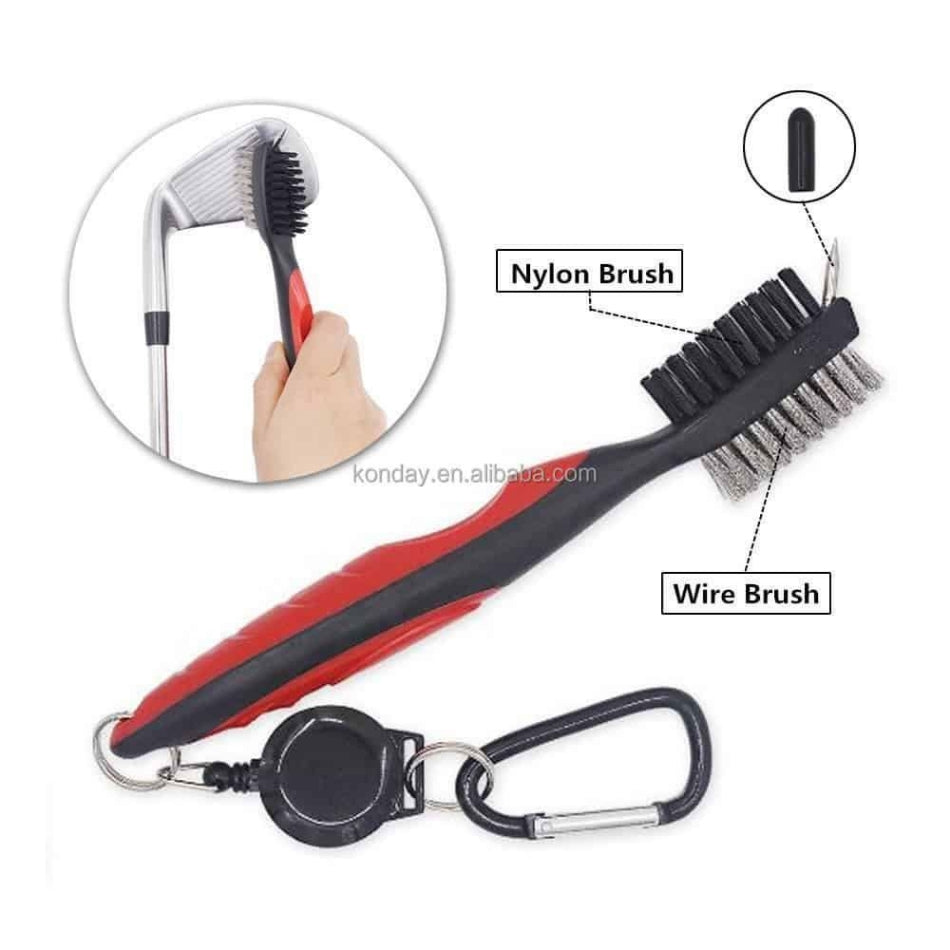 Deluxe Golf Brush With Groover & 2Ft Retractor